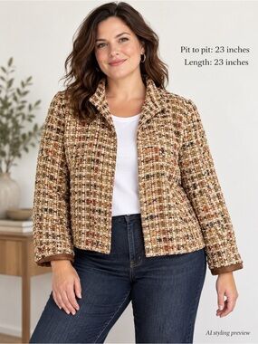 Lafayette 148 New York Size 16 Multicolor Boucle Tweed Jacket Wool Blend